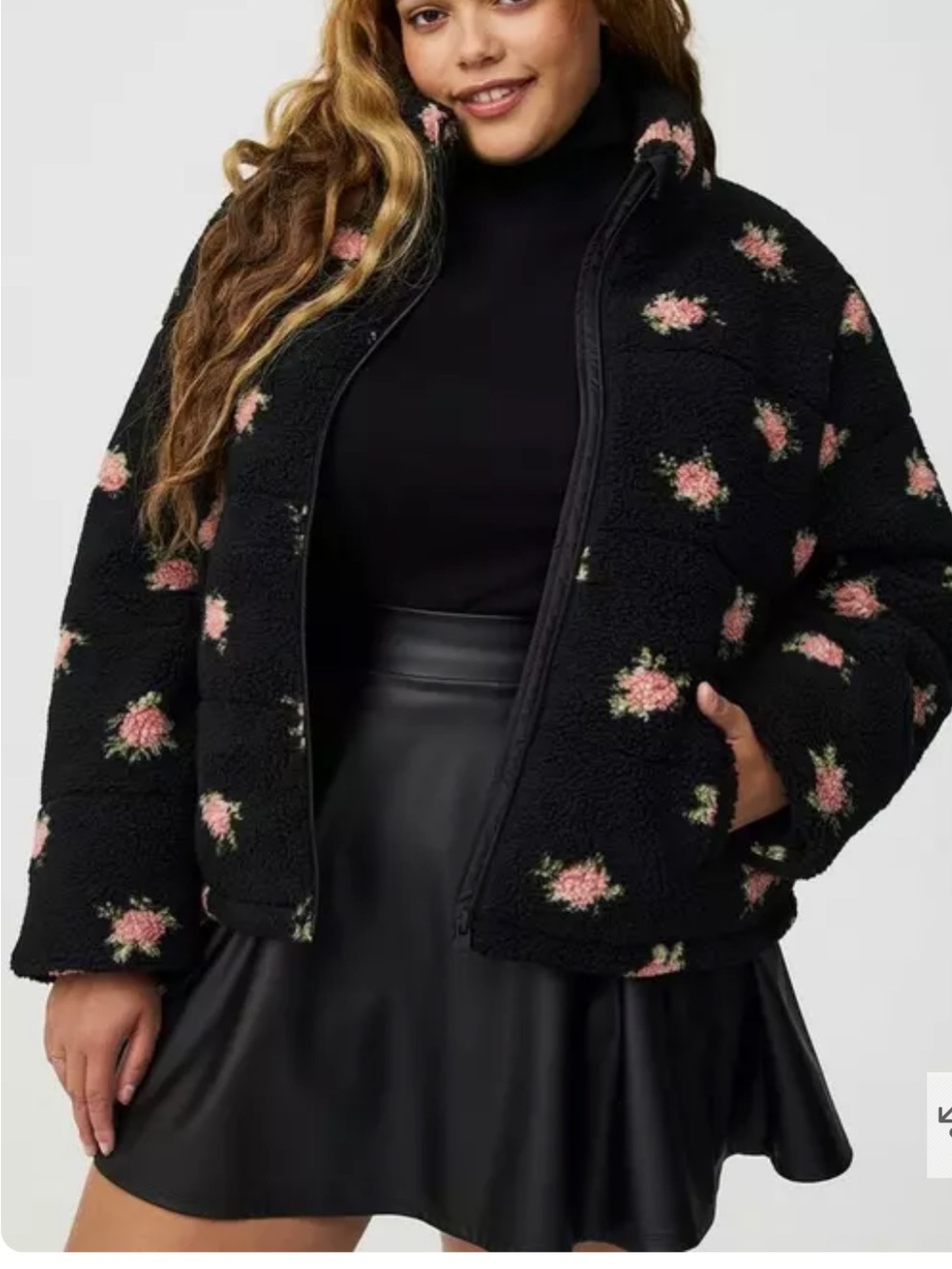 Torrid Sherpa Hipster Black Floral Puffer Jacket Womens Size Large 12 NWT